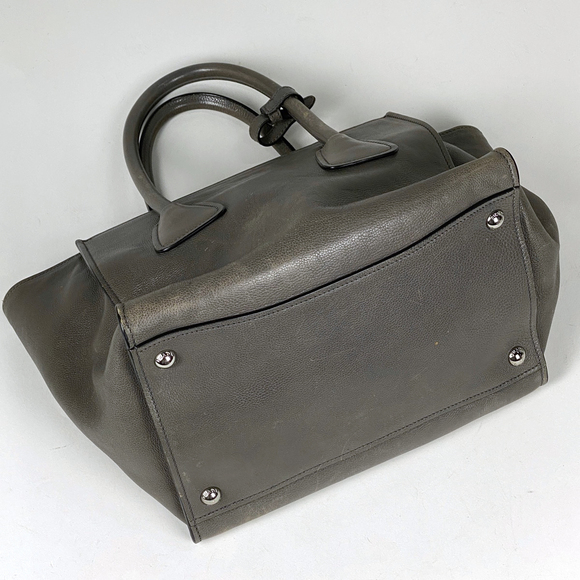 Prada Shoulder Plate 2WAY Bag Logo Tote Bag Gray Leather Ladies - Picture 1 of 7